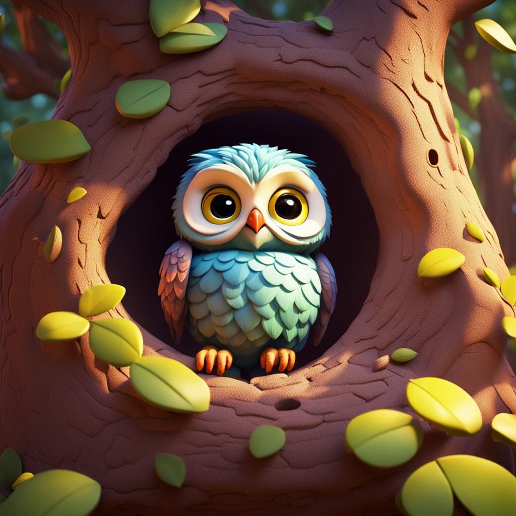 Baby Owl Sleeping: Pixar-Style 3D Digital Art