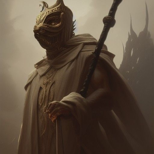 God-like Masked Figure on Pedestal