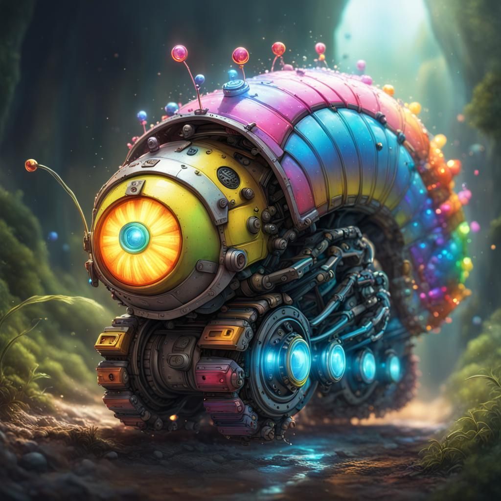 Wonderland, Cute, rolling, rational , robotic, mecha caterpillar, Reticulated, rotating, rapid, rainbow, rhomboid- segme...