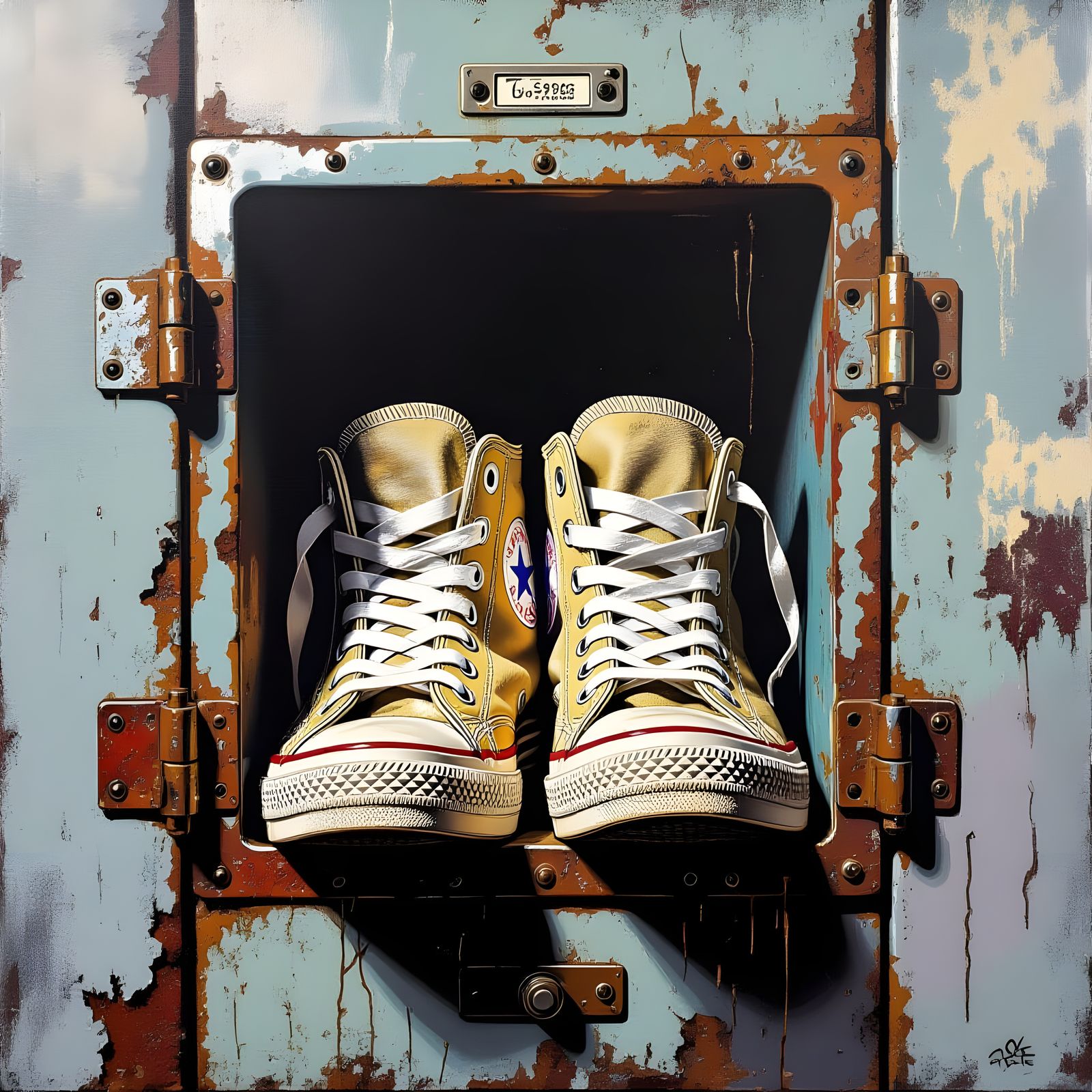 Hyperrealistic Sneakers in Locker: Urban Street Art