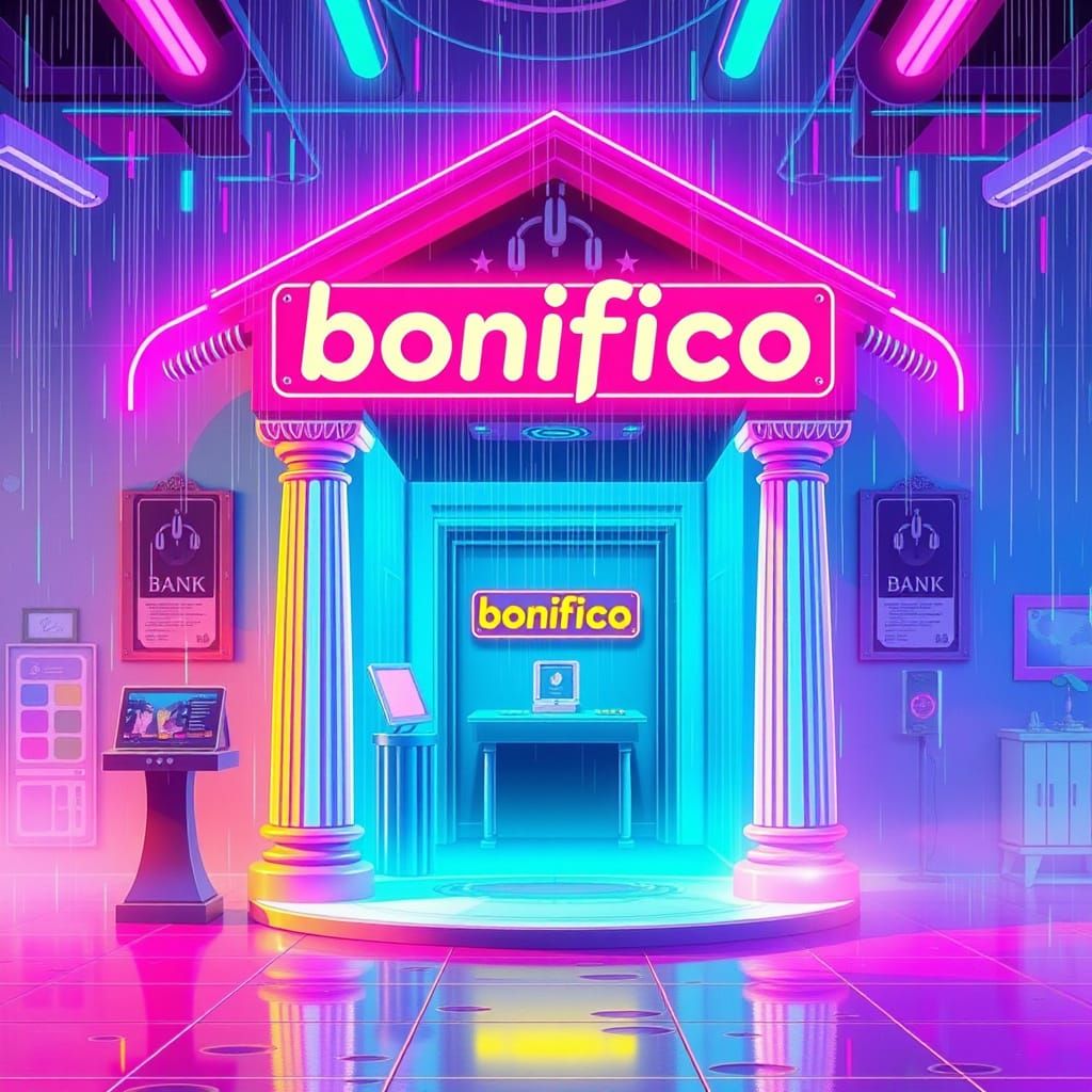 Magical Bank Transaction with Floating Bonifico Sign