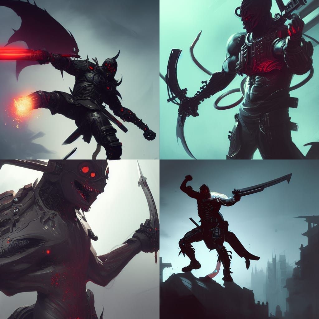 Cyborg Demon Ninja Fight: Dark Fantasy Concept Art