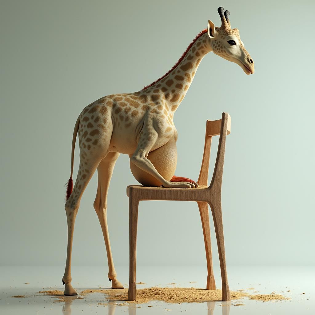 Surreal Giraffe-Chair Hybrid in Dreamlike Matte Painting