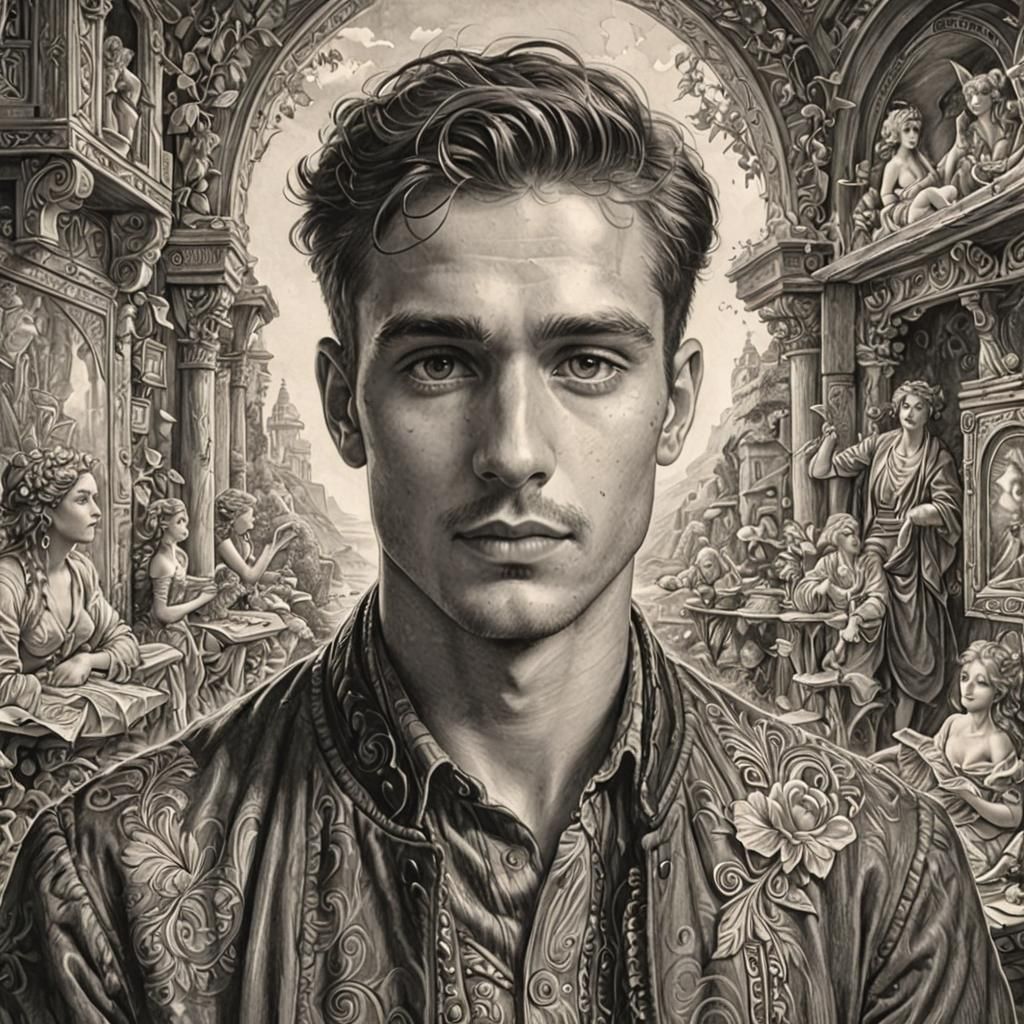 Detailed Pencil Sketch of Handsome Youth