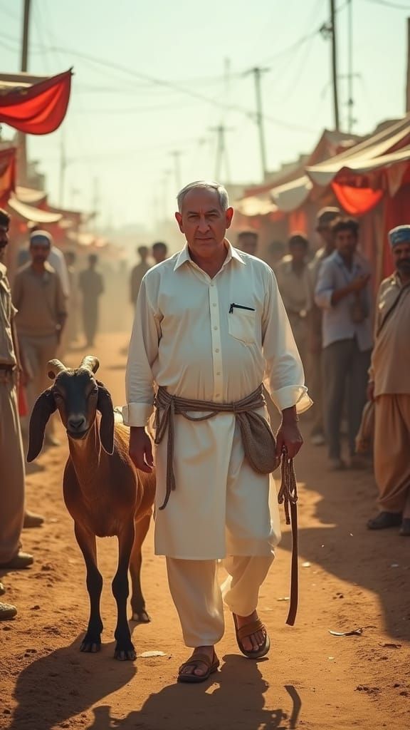 Benjamin Netanyahu in Traditional South Asian Attire, Standi...