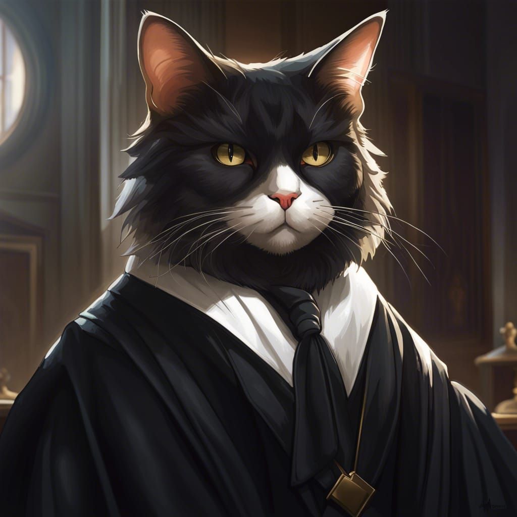 Judge Cat Portrait in Hyperdetailed Concept Art