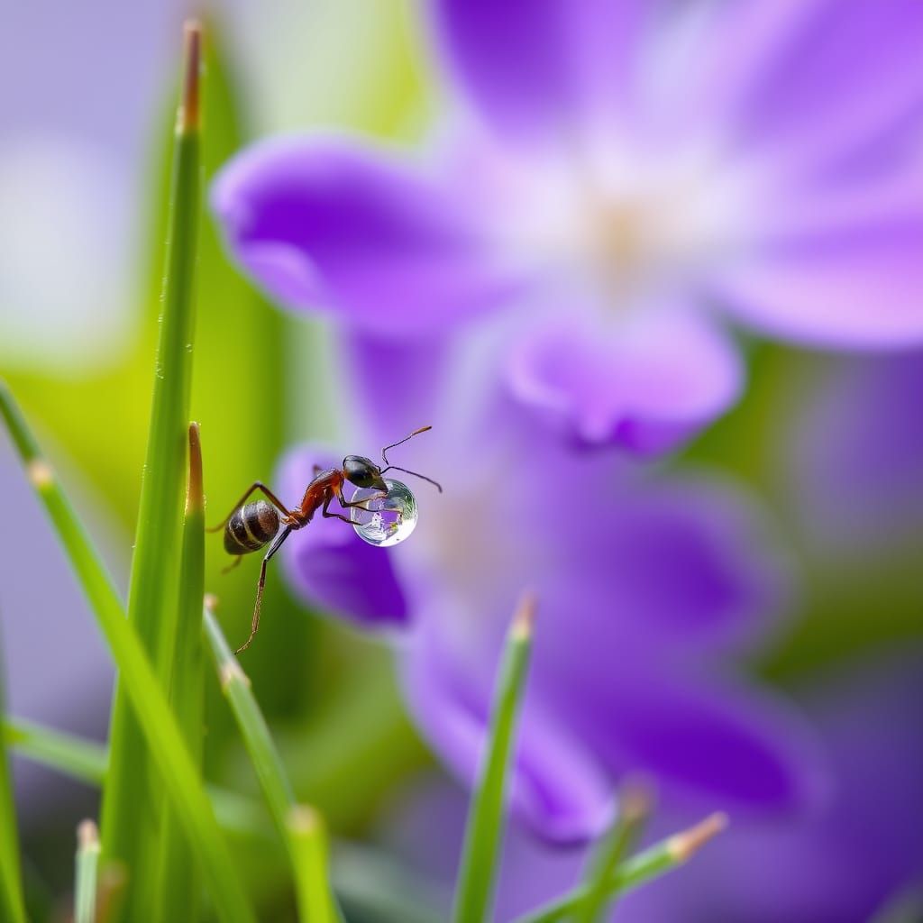 Vibrant Macro Photography of an Ant in a Sparkling Water Dro...