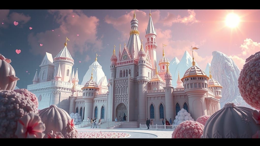 Hyperrealistic Sugar Castle in Magical Candyfloss Landscape