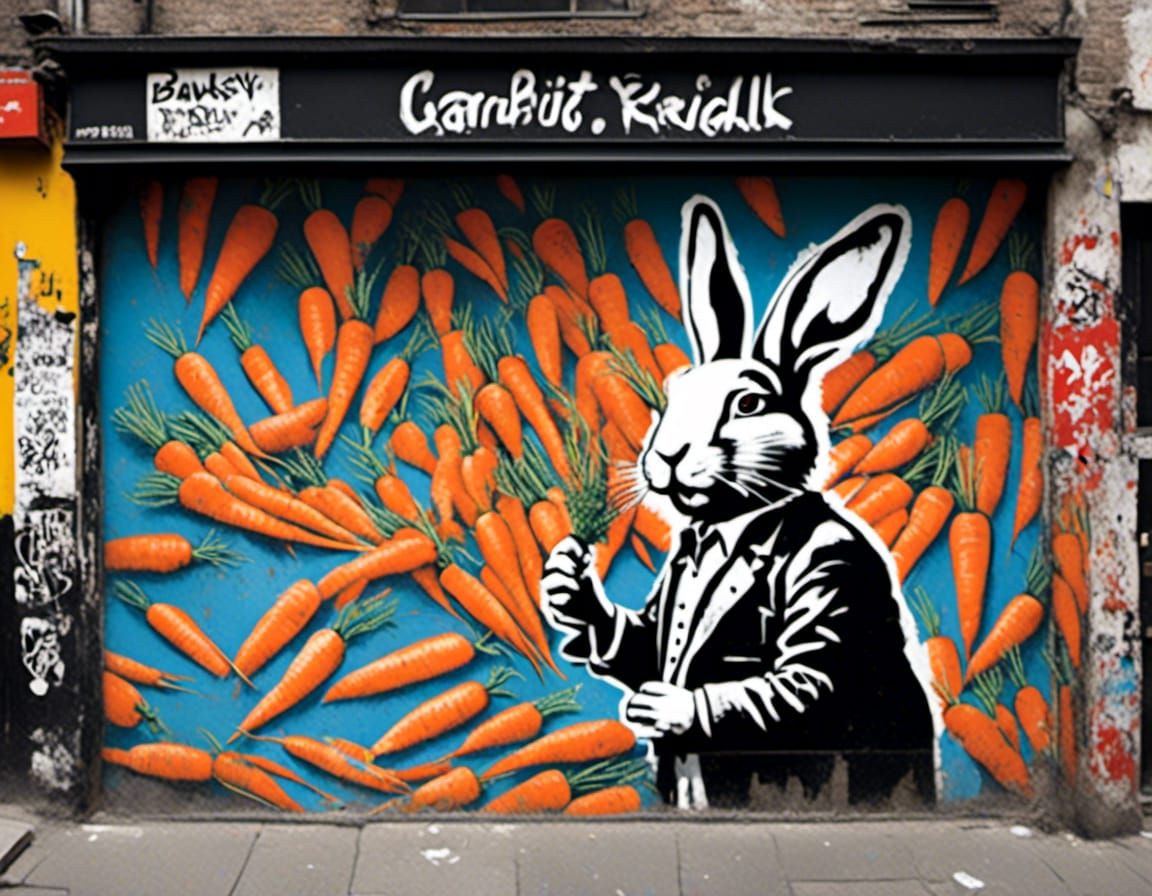 Rabbit Graffiti Carrot Shop in Neo-Expressionism Style