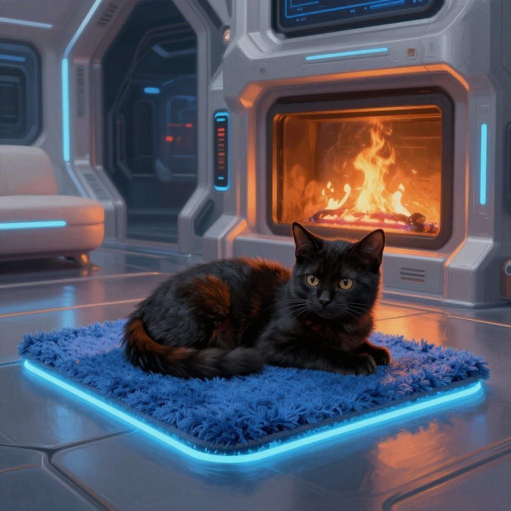Futuristic Spacecraft Kitten Serene Scene