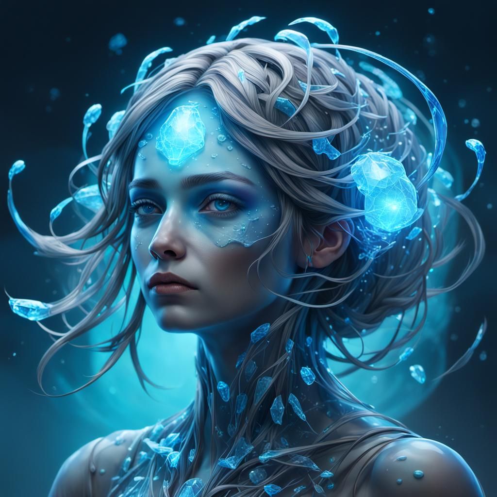 Bioluminescent Crystal Brain Portrait in Artgerm Style