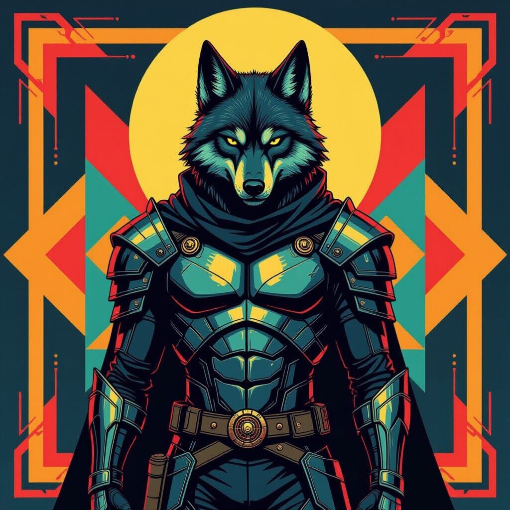 Android Werewolf in Bauhaus Style with Pop Art Colors
