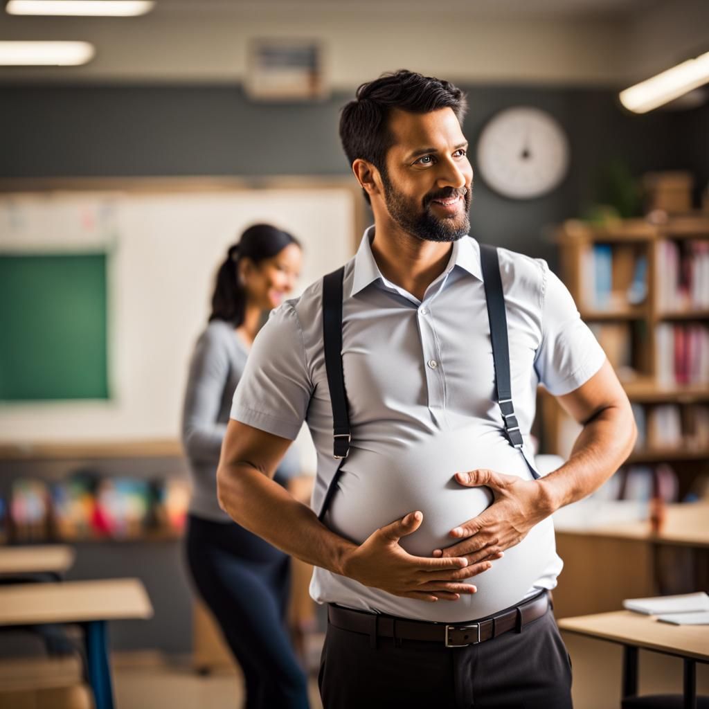 Male Teacher with Pregnant Belly: Professional Photo