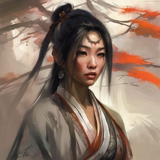 Beautiful Asian Woman in Ethereal Royo Style