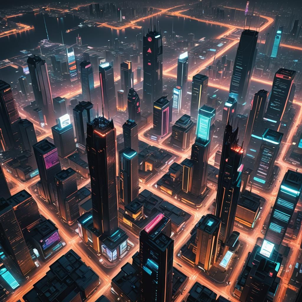 Futuristic Cityscape at Night Under Two Moons