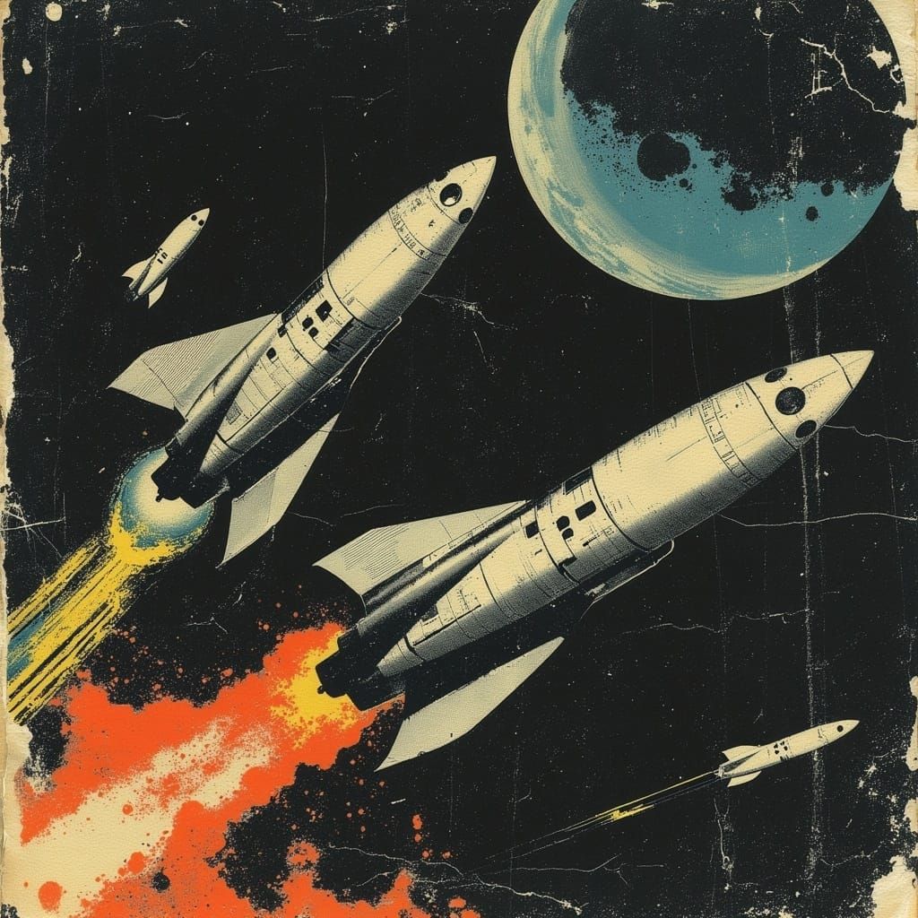 Retro-Futuristic Rocket Ships Engage in a Fierce Dogfight Ne...
