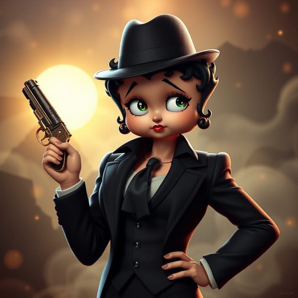 Betty Boop as Mafia Boss in 3D Rendered Style