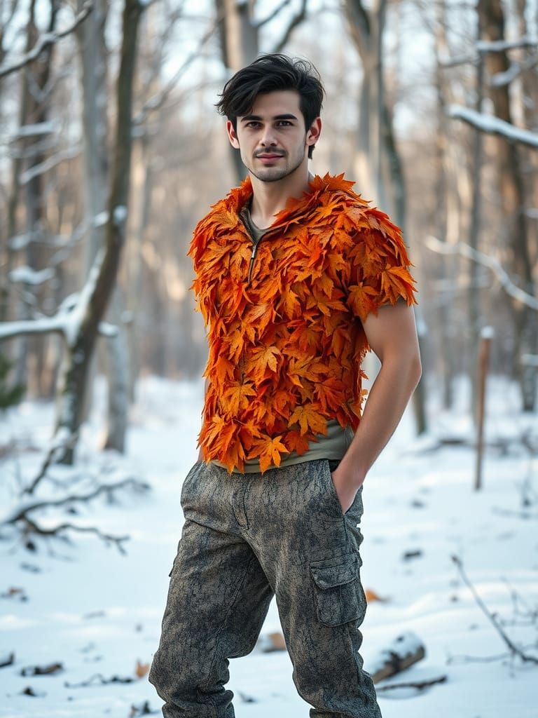 Man in Leaf Shirt and Bark Trousers