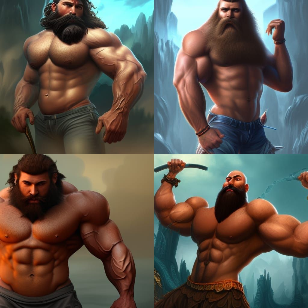 Muscular Man Flexing: Detailed Matte Painting