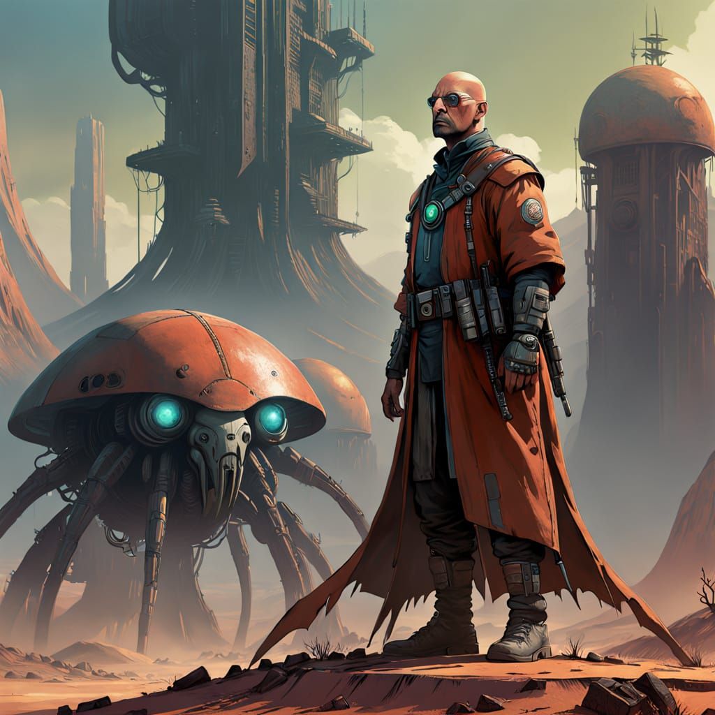 Macario in Post-Apocalyptic Landscape as Sci-Fi Art