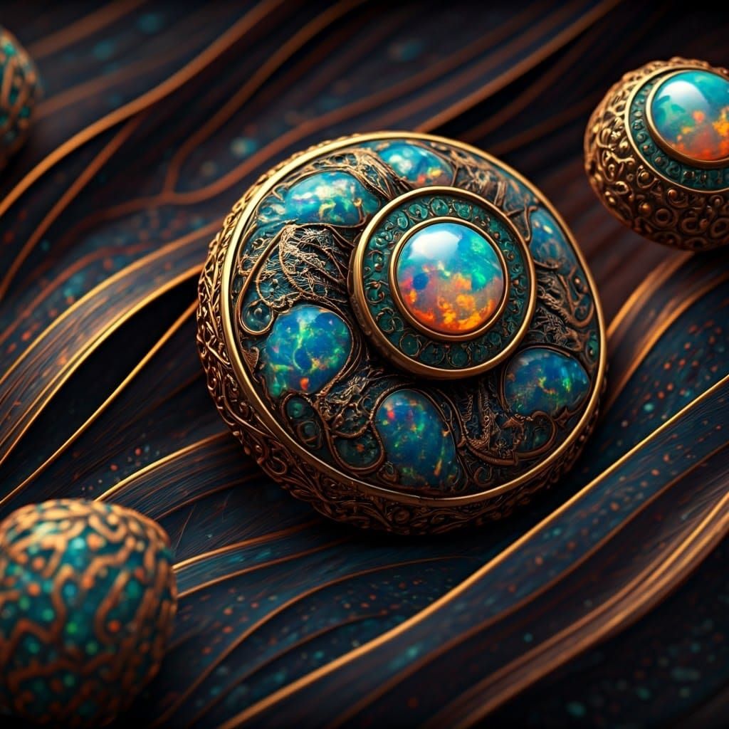 Ornate Opal and Tourmaline Jewelry in Fantasy Display