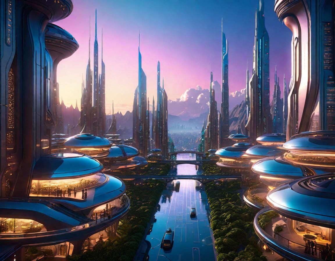 Futuristic Utopian City at Magic Hour