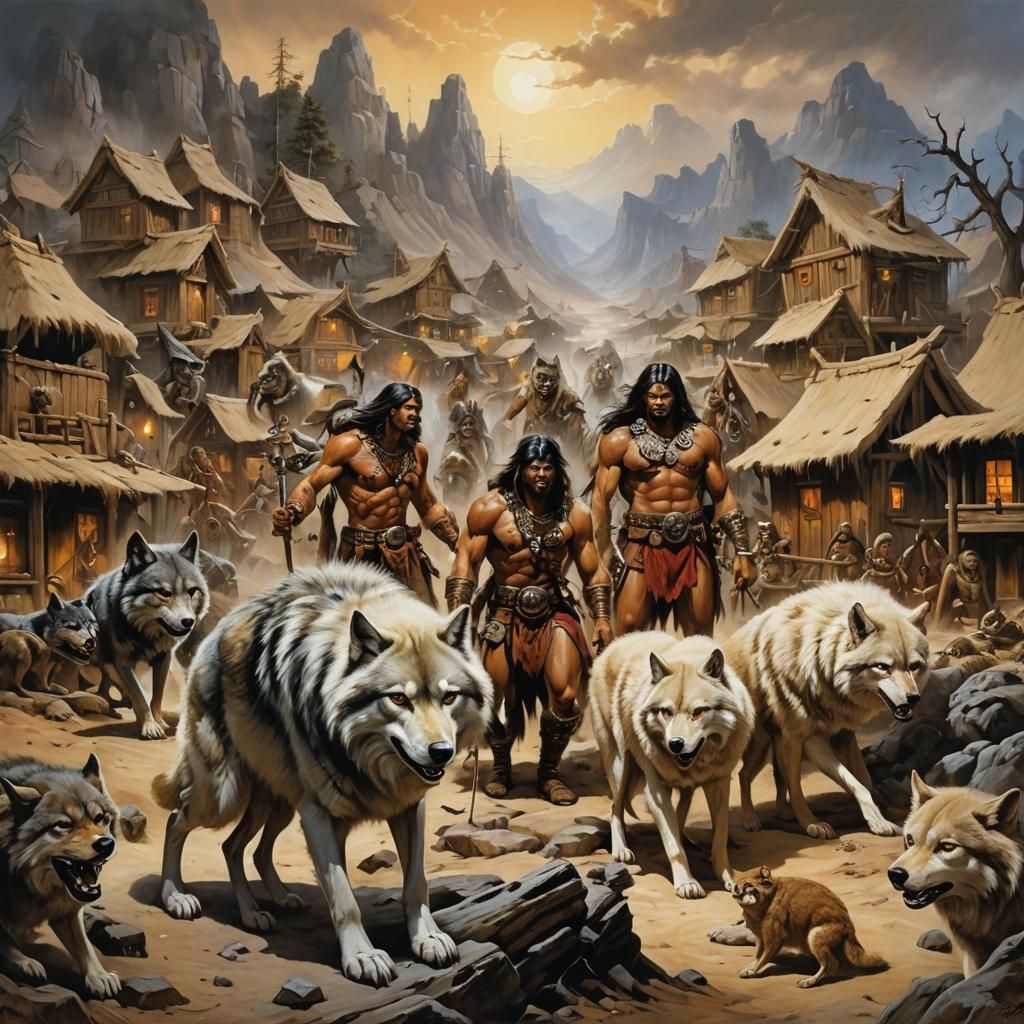 Wolf Shifter Village in Fantasy Art Style