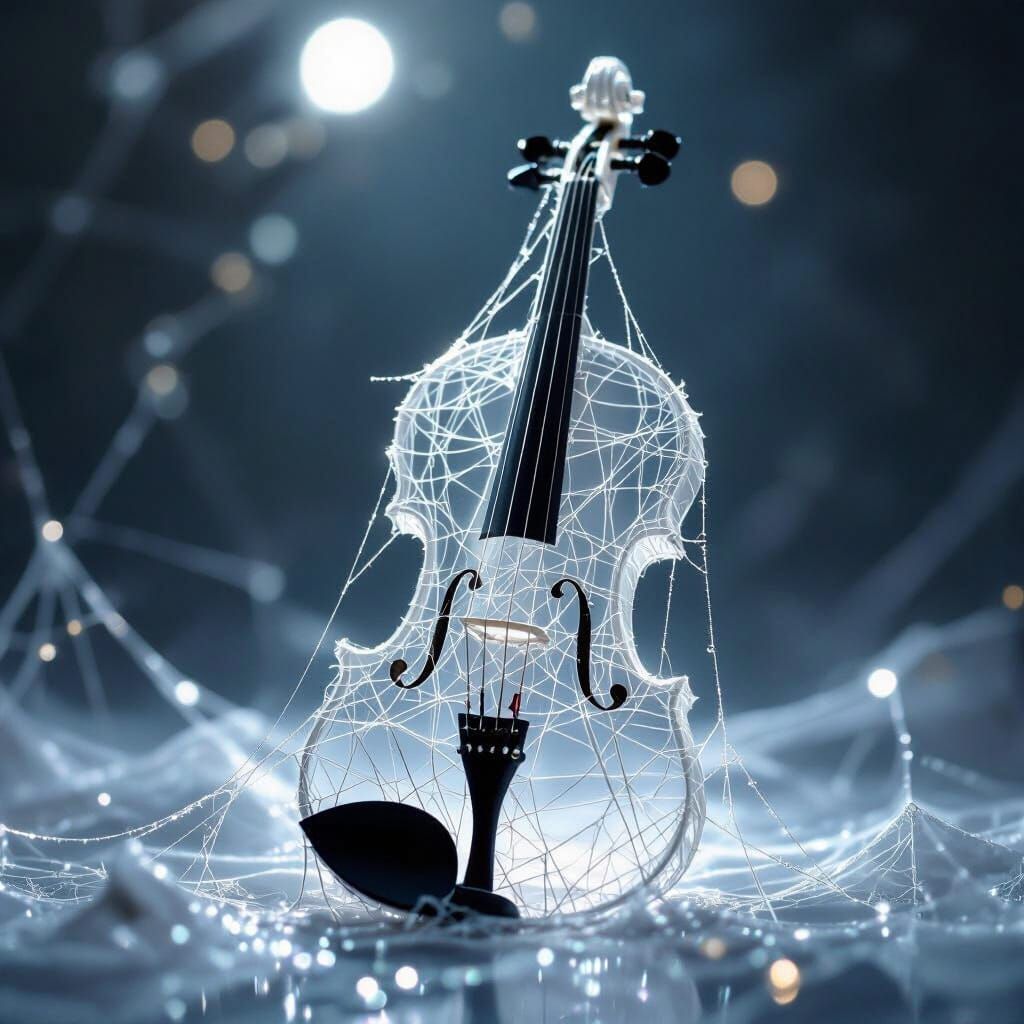 Ethereal Spiderweb Violin Illuminated by Moonlight