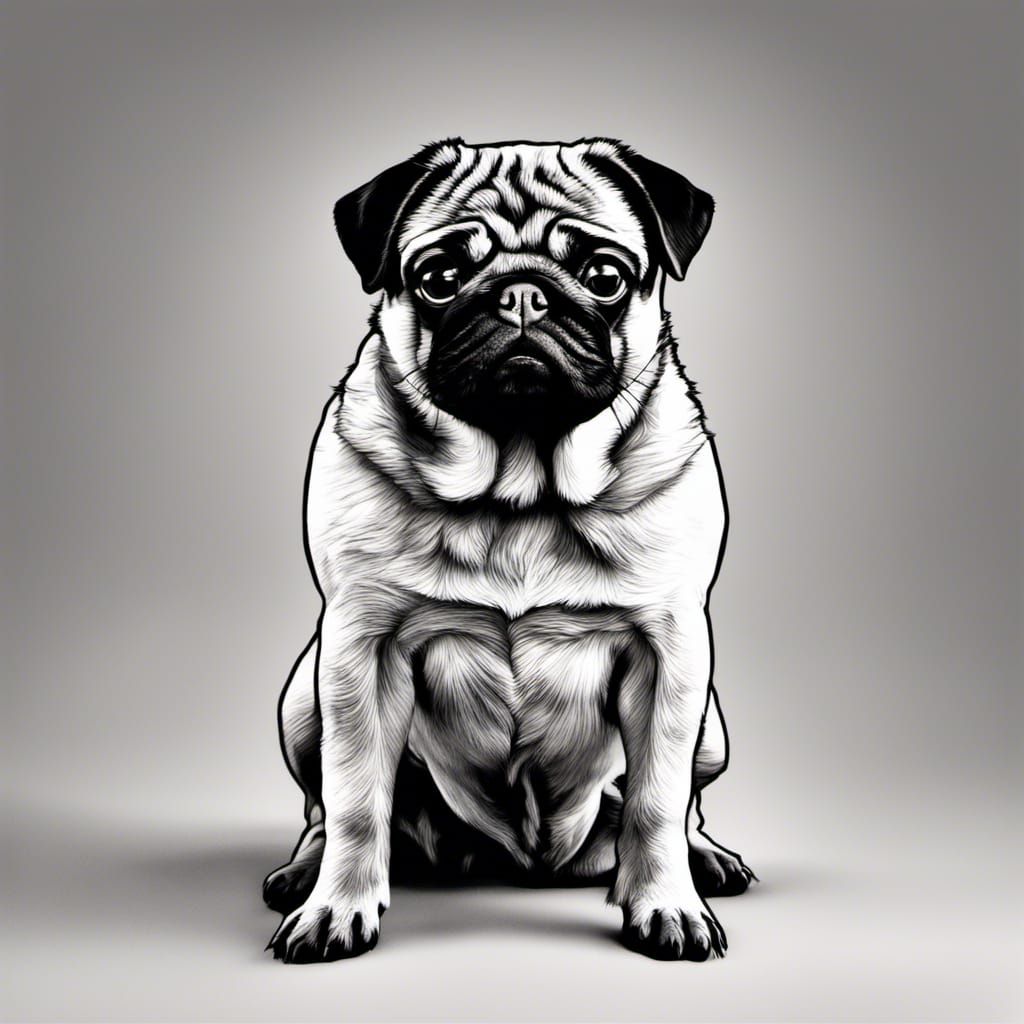 Hyperrealistic Pug Outline with Intricate Details