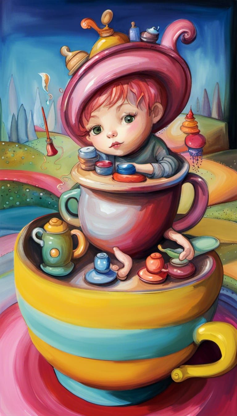 Playful Teapot Pixie in Colorful Playground