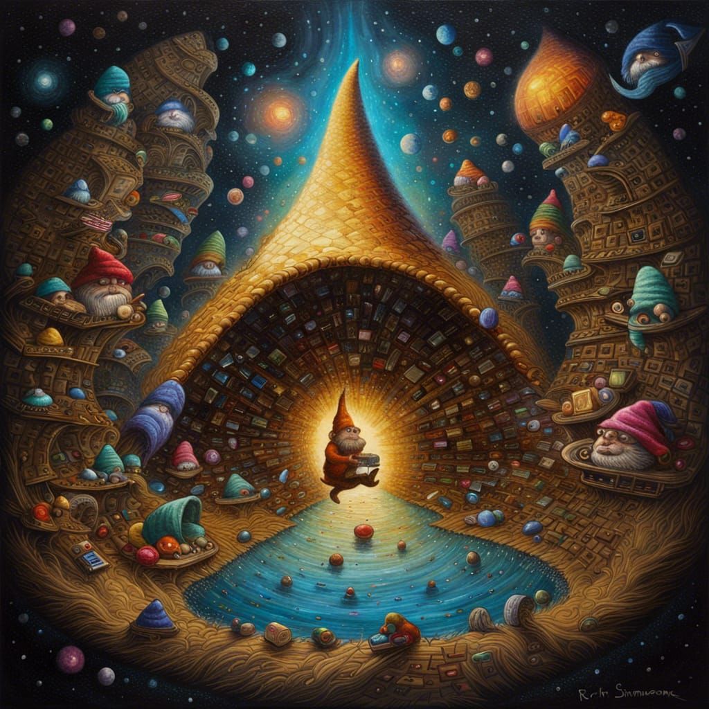 Creative Beaver Gnomes' Universe: Surreal Impasto Sci-Fi