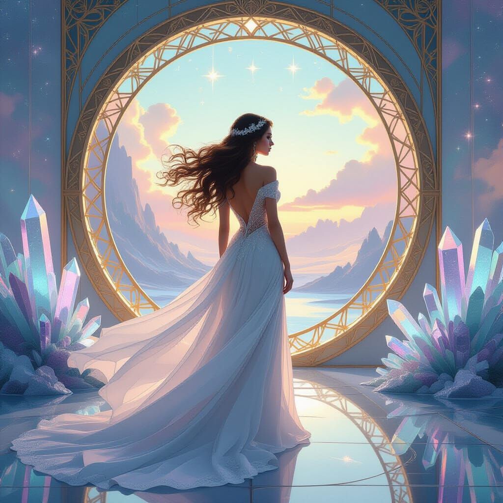 Cosmic Portal: A Woman in Art Nouveau Style