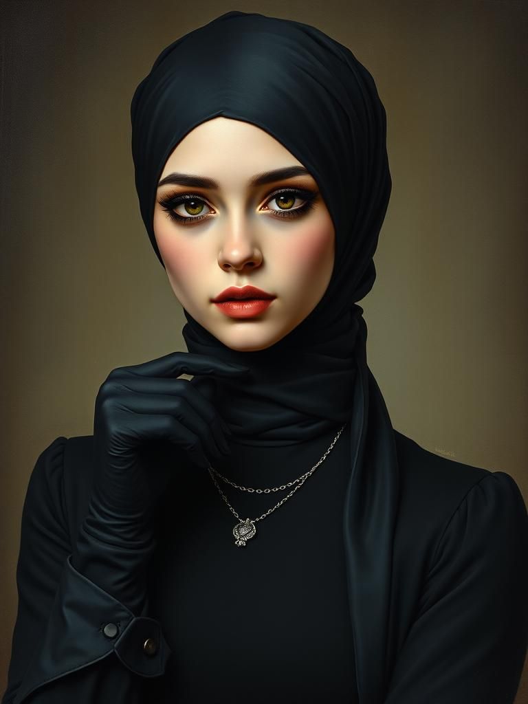 Gothic Girl in Hijab: A Realistic Portrait
