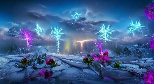 frozen ice. flowers on the heaven