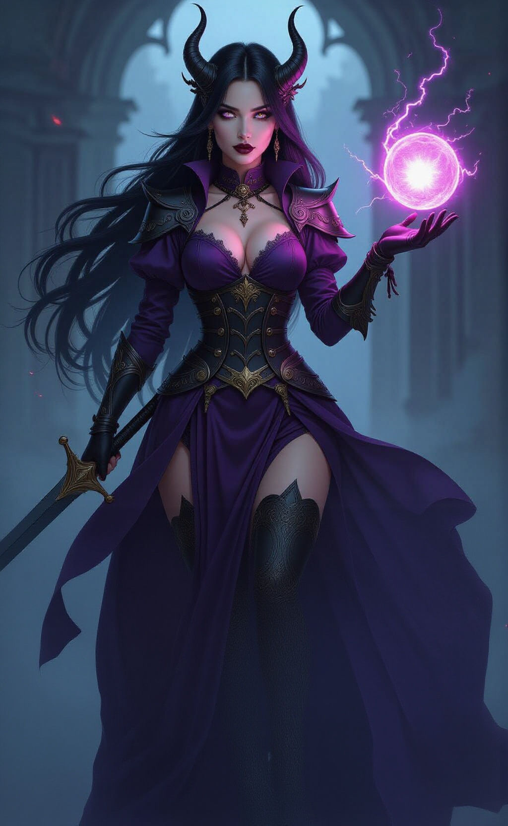 Dragon Circlet Warrior Woman with Lightning Magic