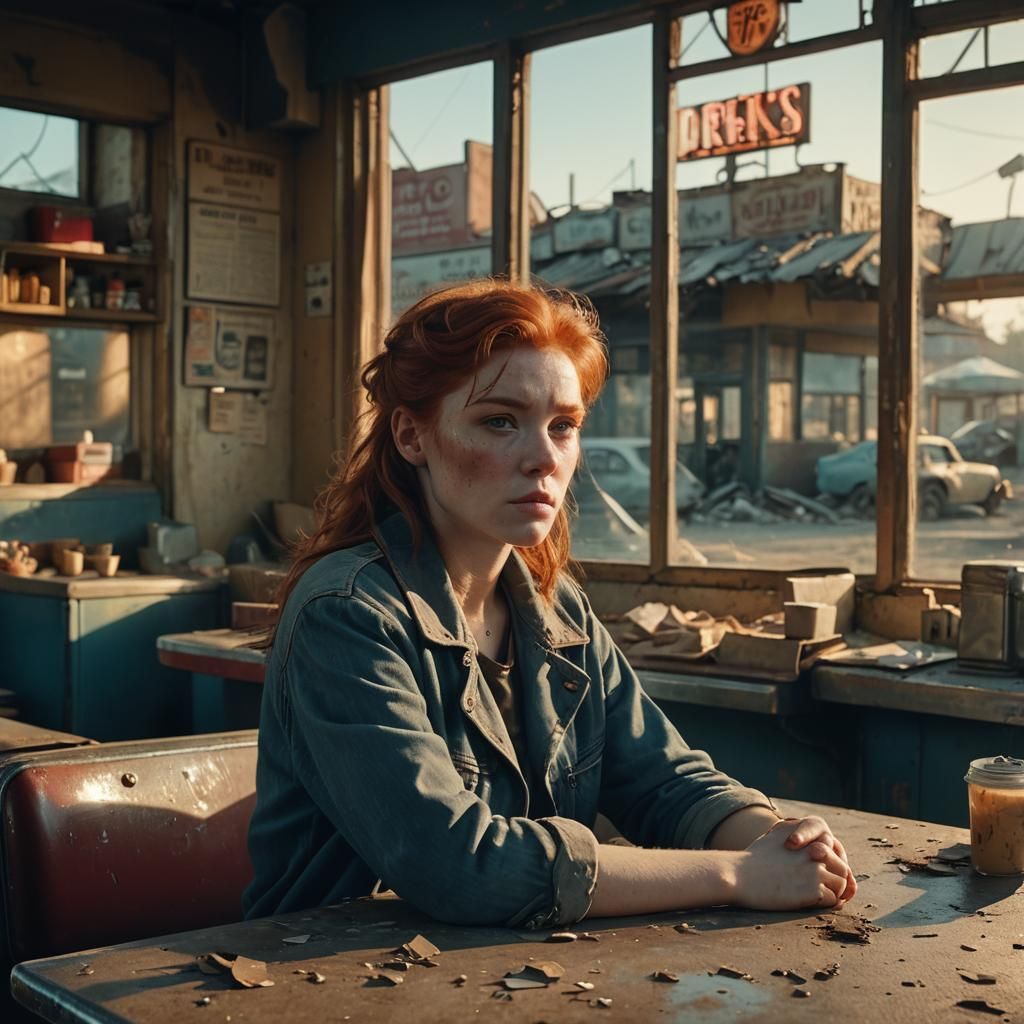 Post-Apocalyptic Diner Scene in Cinematic Style