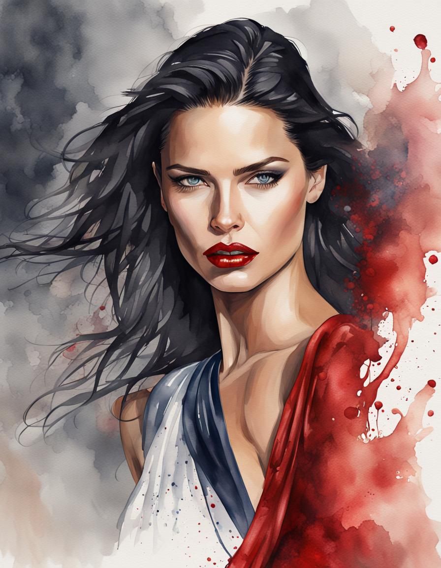 Adriana Lima in Silk Dress: Watercolor Masterpiece