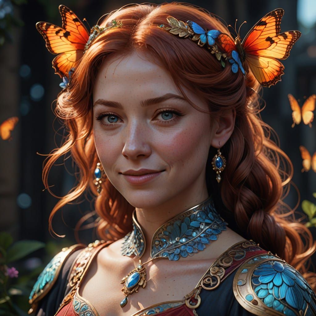 Close-up Portrait of a Woman with Vibrant Red Hair in Soft G...