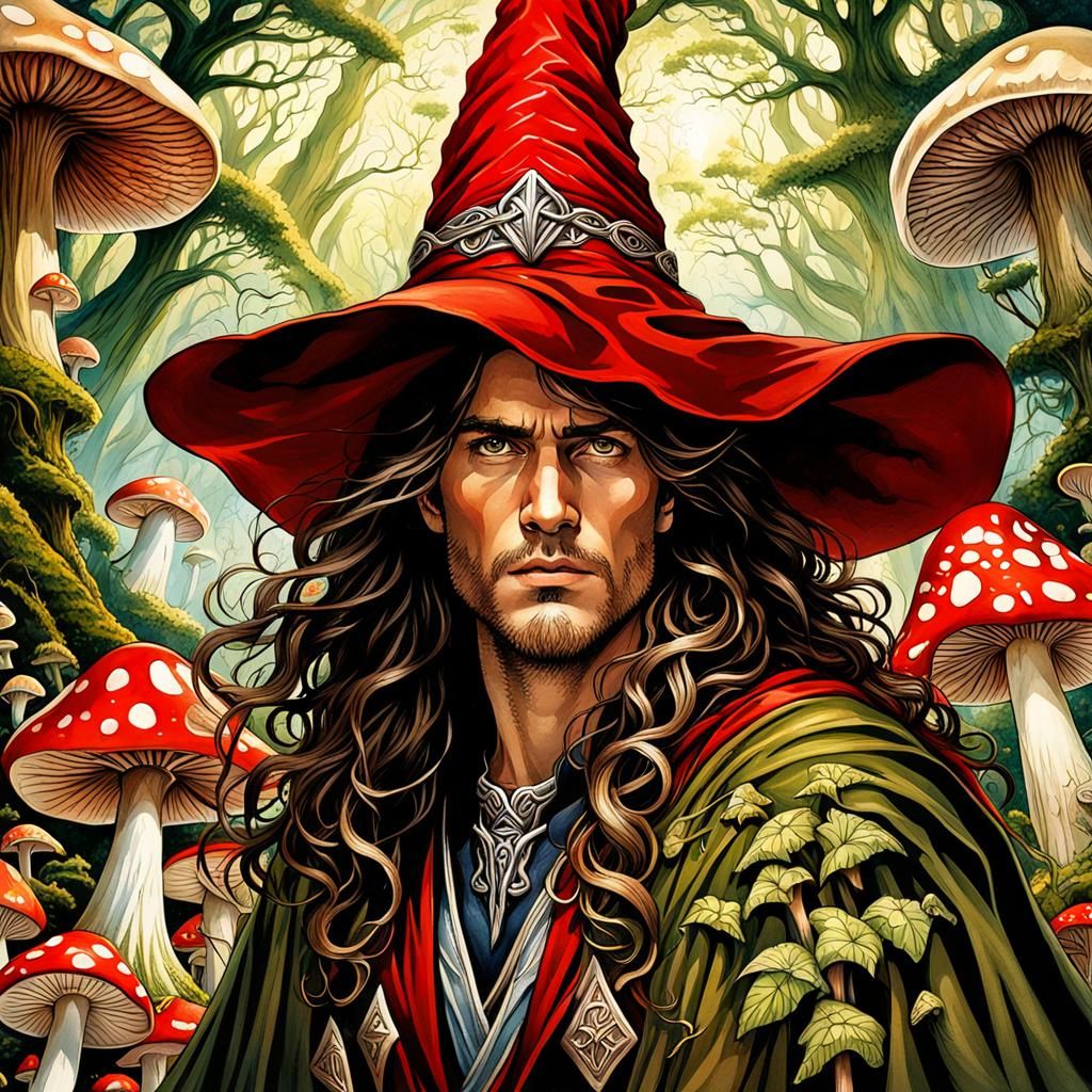 Majestic Wizard in High Gothic Watercolor Forest