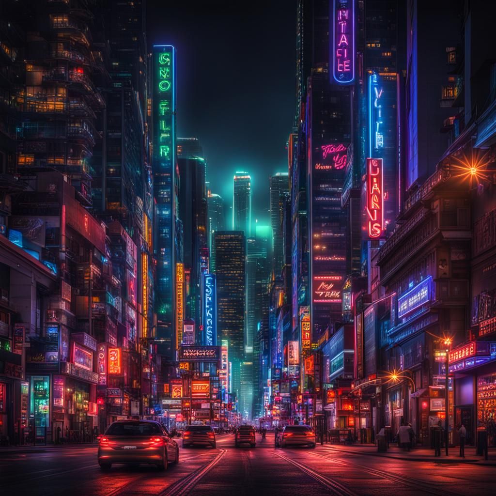 Hyperrealistic Neon Cityscape at Night