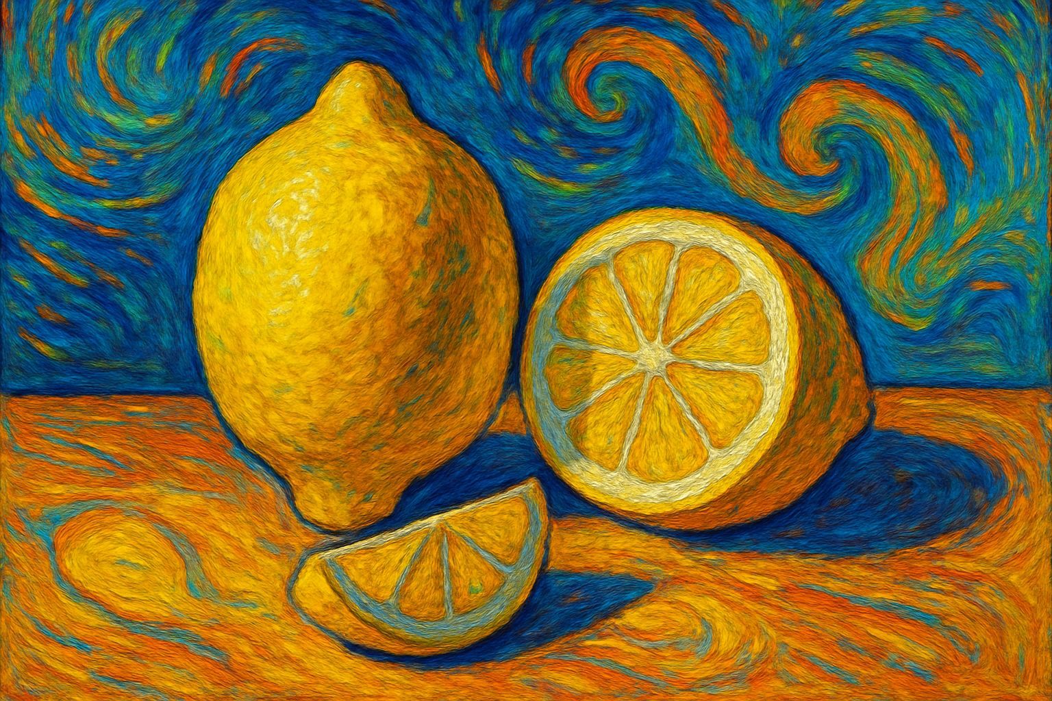 Vibrant Lemon Still Life in Van Gogh Style