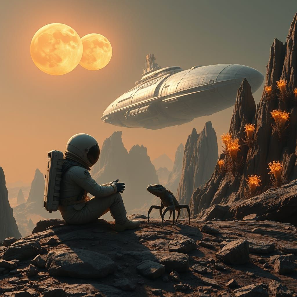 Astronaut's Alien Encounter: Hyperrealistic Sci-Fi Art