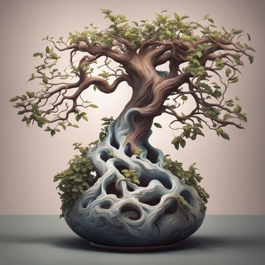Hyperrealistic Vase Tree in Splash Art Style