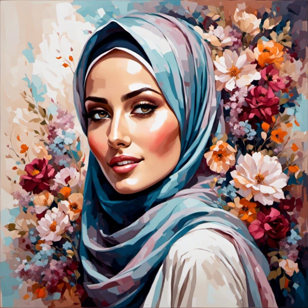 Elegant Hijabi Portrait with Floral Accents