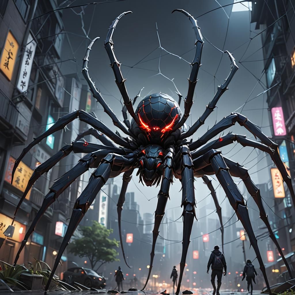 Giant Ghost Spider in 3D Anime Art