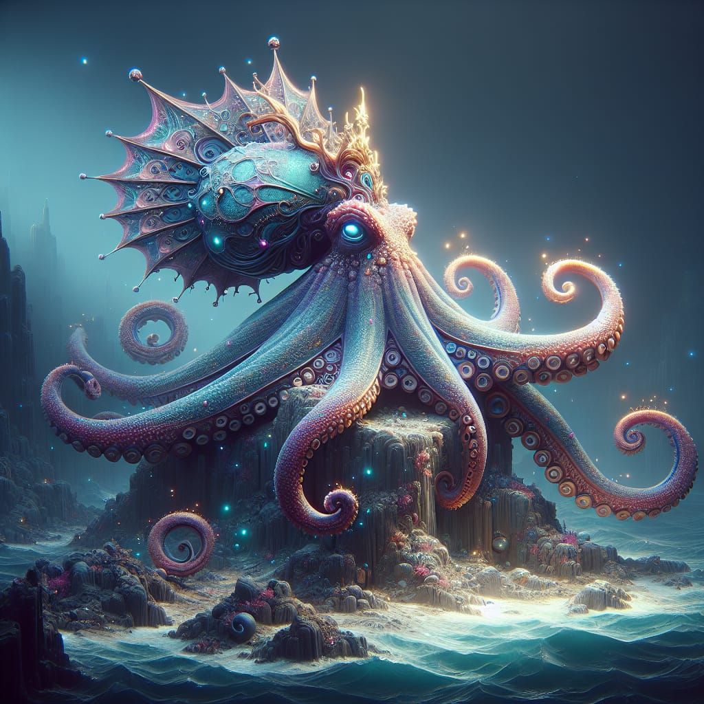 Mythical Octopus Pet in Detailed Matte Painting