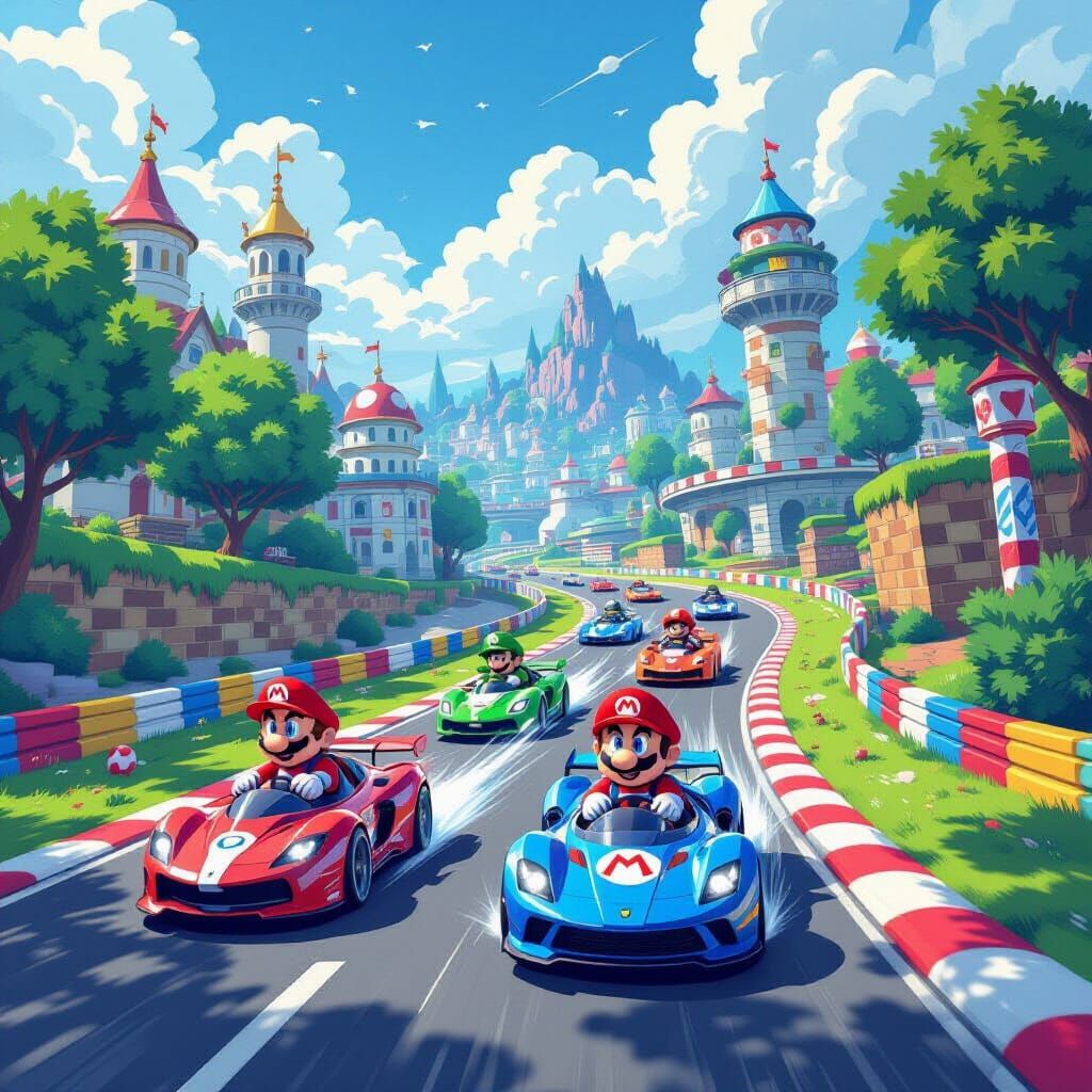 Mario Kart Race with Friends: Atmospheric Digital Art