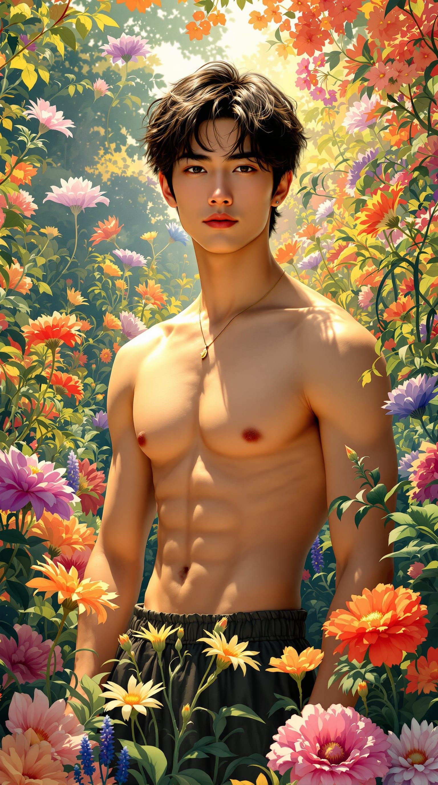 Art Nouveau Portrait of a Gay Man in a Flower Garden