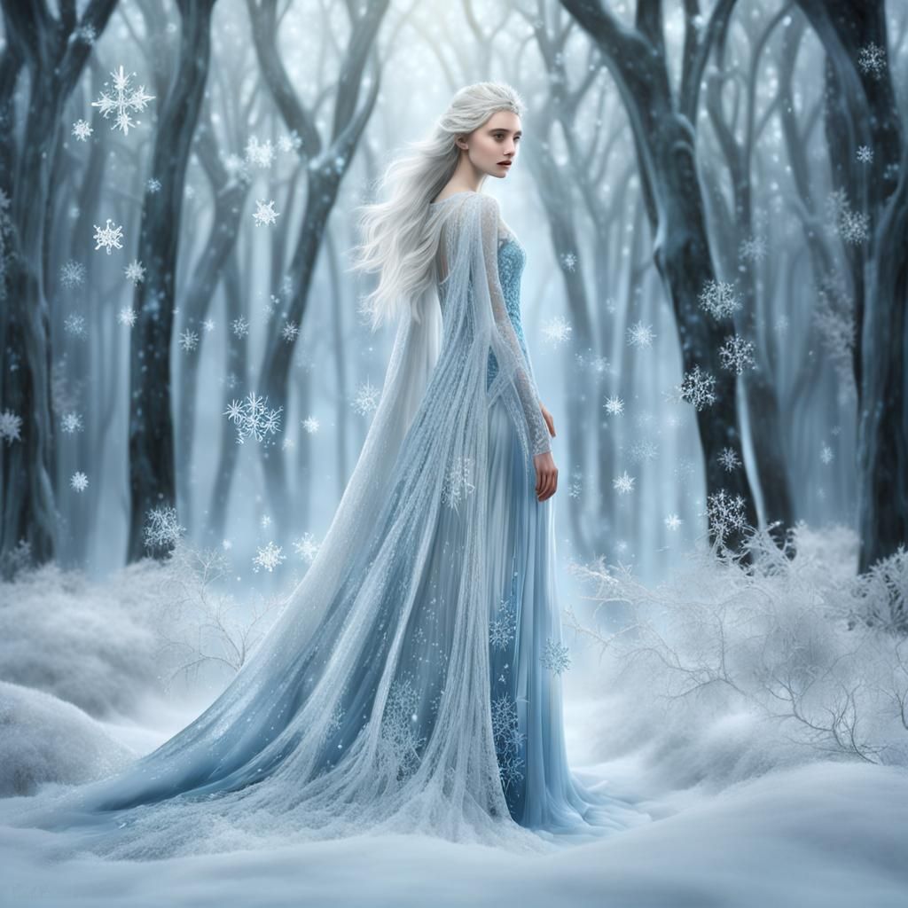 Winter Goddess in Surreal Frozen Landscape