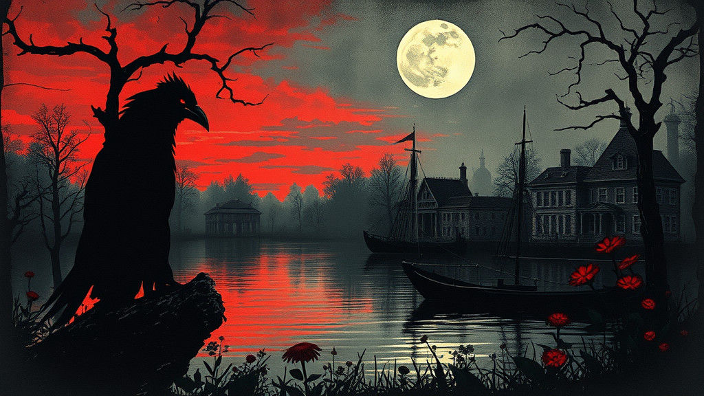 Vampire Silhouette Ink Painting with Steampunk Elements